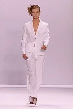 White trouser suit, Bill Blass, Spring 2001