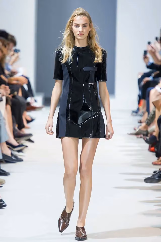 Glossy black zip-front minidress, Paco Rabanne, 2014