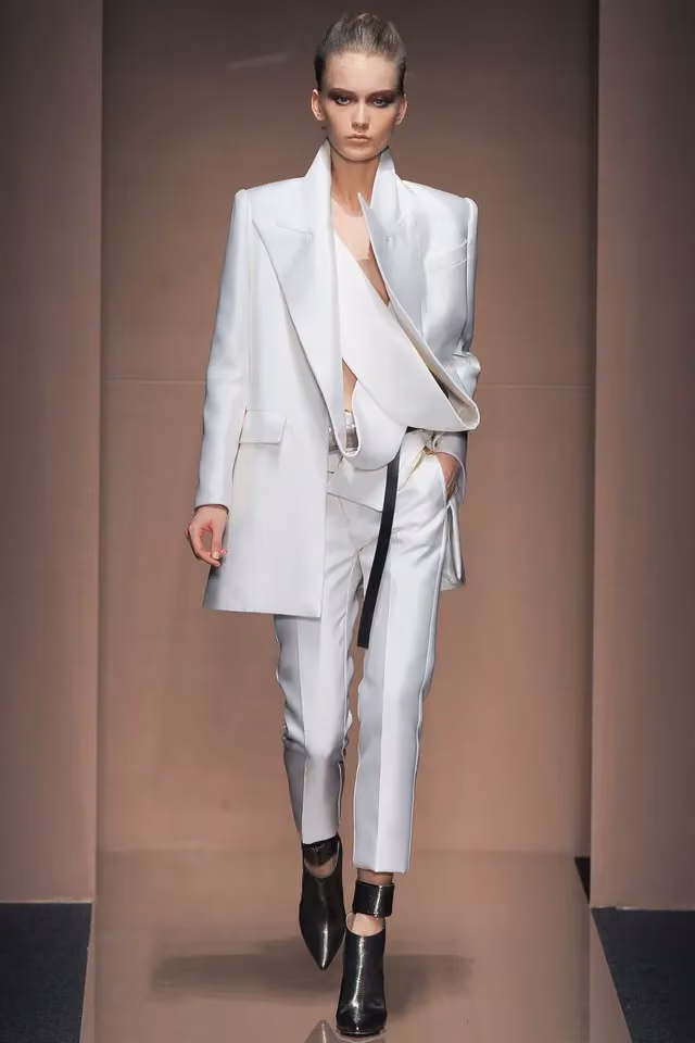White architectural trouser ensemble, Gianfranco Ferré, 2013