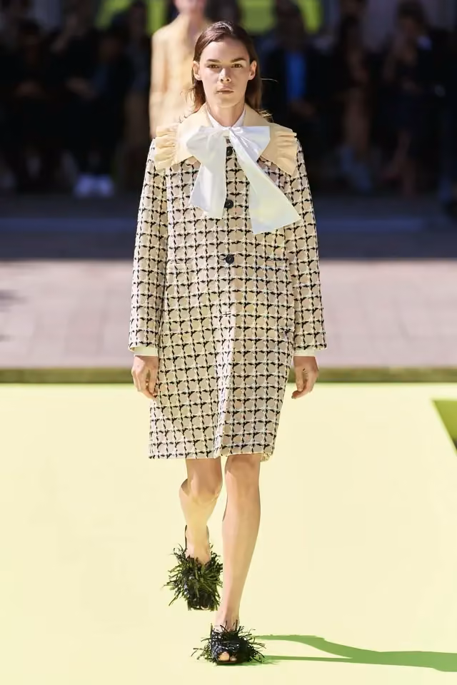 Pastel tweed coat with a bow, MSGM, 2020