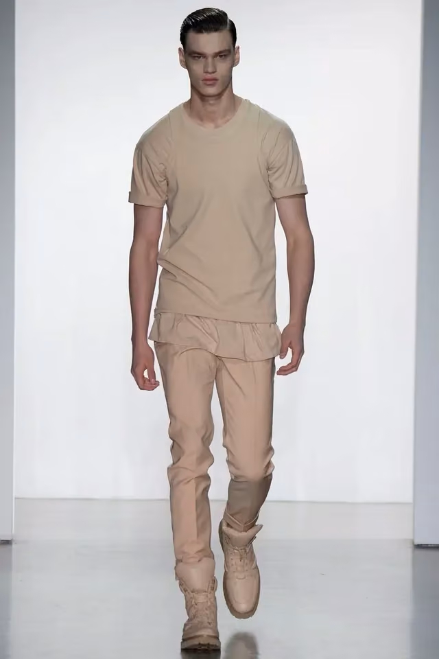 Tonal T-shirt and trousers, Calvin Klein Collection, Spring 2015 Menswear