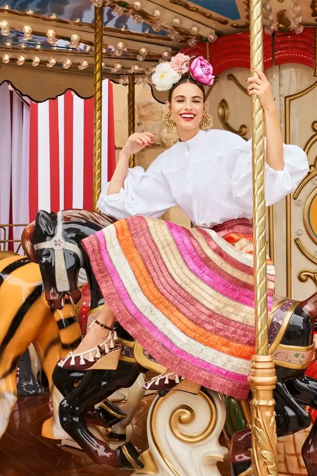 Striped skirt and white blouse, La DoubleJ, Spring 2024
