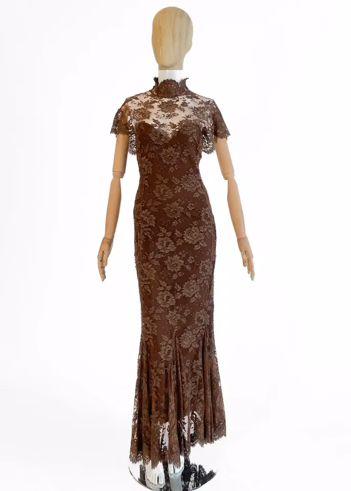 Brown lace mermaid dress, Chloé, Circa Fall 1984 (dealer attribution)