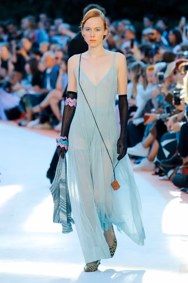 Pale blue layered runway ensemble, Missoni, Spring 2018