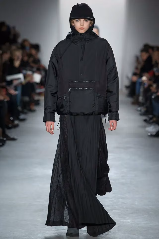 Layered anorak and long skirt, Public School, 2015