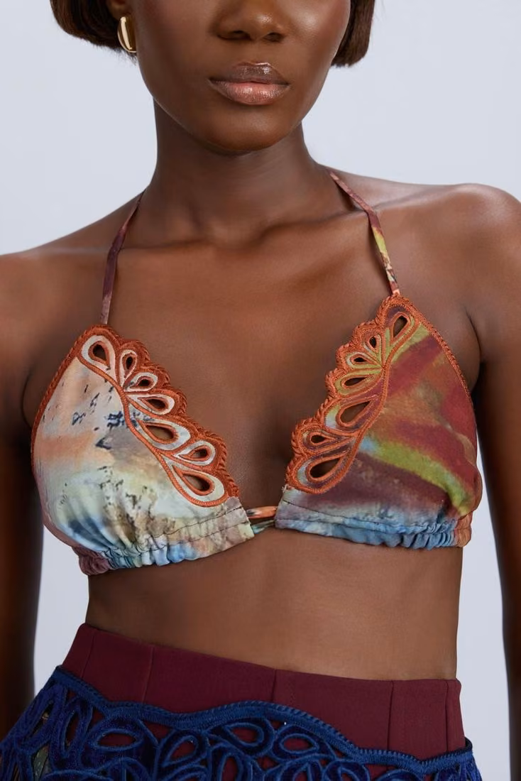 Solis printed halter top with cutwork trim — Aisha Ayensu