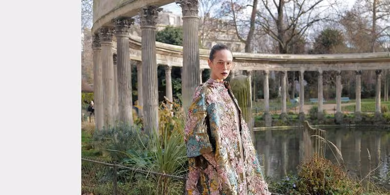 Layered floral patterned long ensemble — Biyan Wanaatmadja
