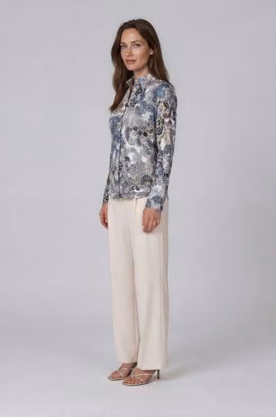 Ferrara Ziglar printed blouse with cream trousers — Camilla Thulin