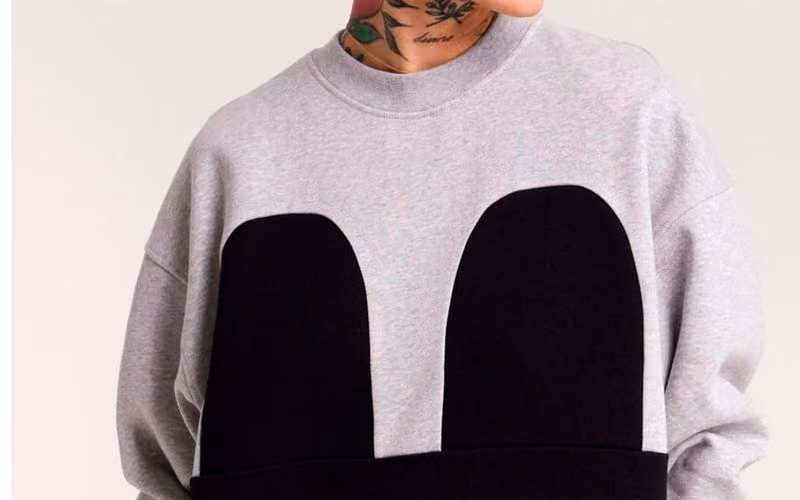 Mickey Square Dress, grey-and-black colour-block detail — Emilia Hernesniemi, Hanna Riiheläinen