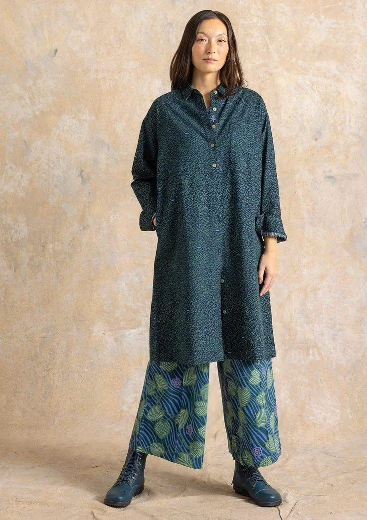 Edefors patterned organic-cotton dress, green sea glass — Gudrun Sjödén