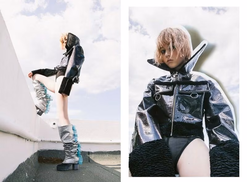 Dark sculptural outerwear with metallic-looking sleeves — Harpa Einarsdóttir