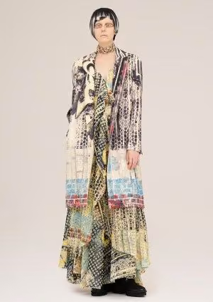 Printed long jacket and wide trousers — Hiroko Koshino