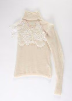 White knitted turtleneck with one sleeve and lace upper section — Jurgi Persoons