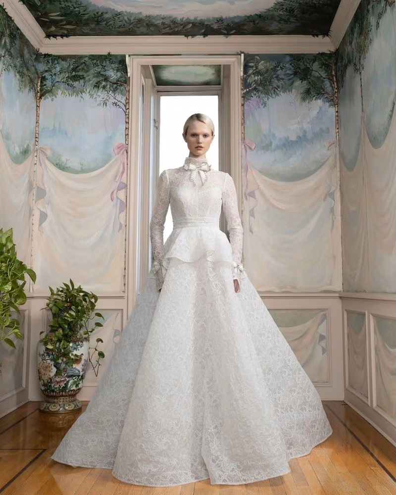 Long-sleeved bridal ball gown — Reem Acra