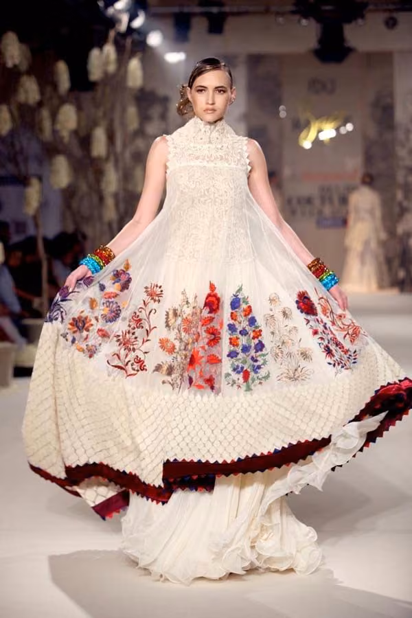 Full white gown with a floral border — Rohit Bal