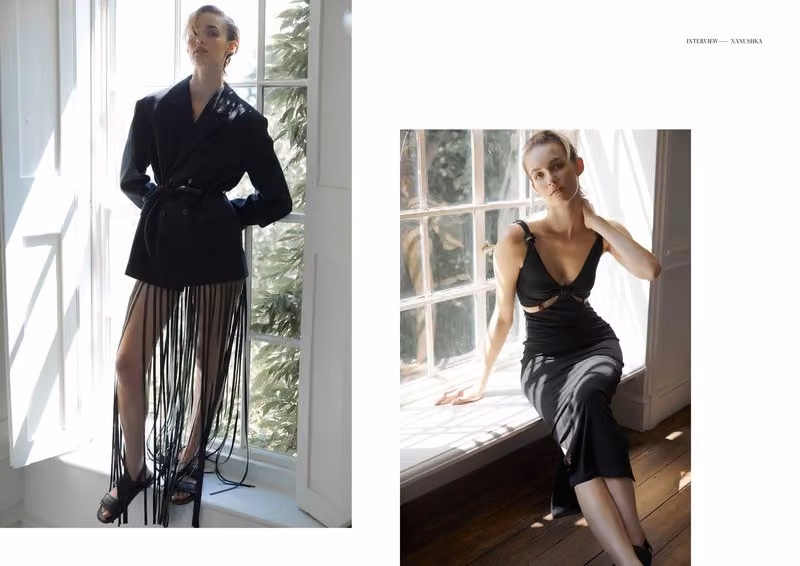 Black tailored and draped Nanushka ensembles — Sandra Sándor