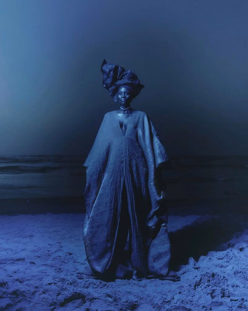 Blue floor-length flowing dress — Sarah Diouf