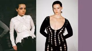 White gathered shirt and black looped dress — Sinéad O'Dwyer