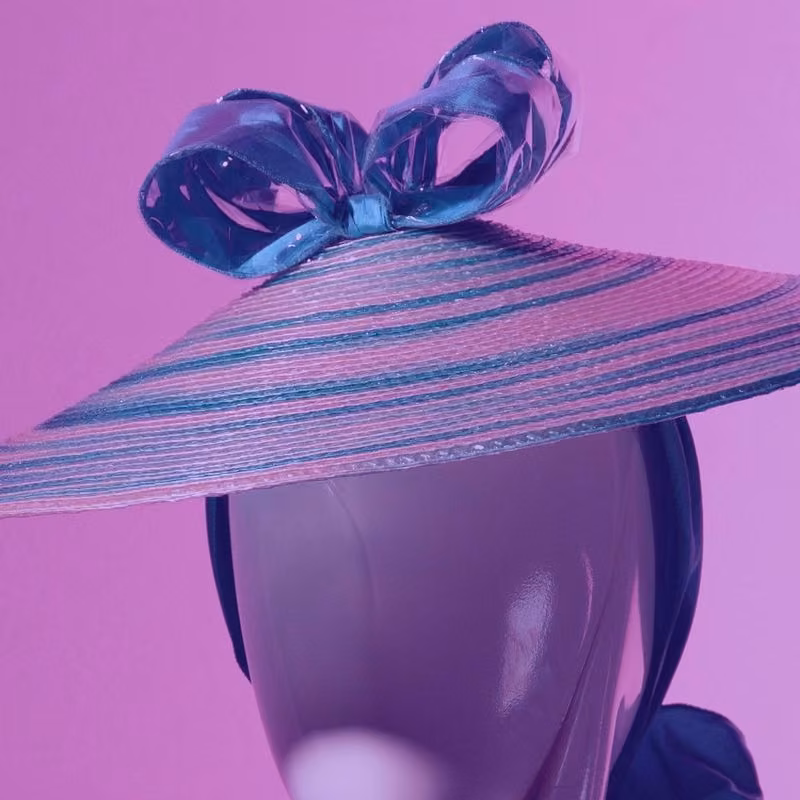 Wide-brim striped hat with a sculptural bow — Stephen Jones