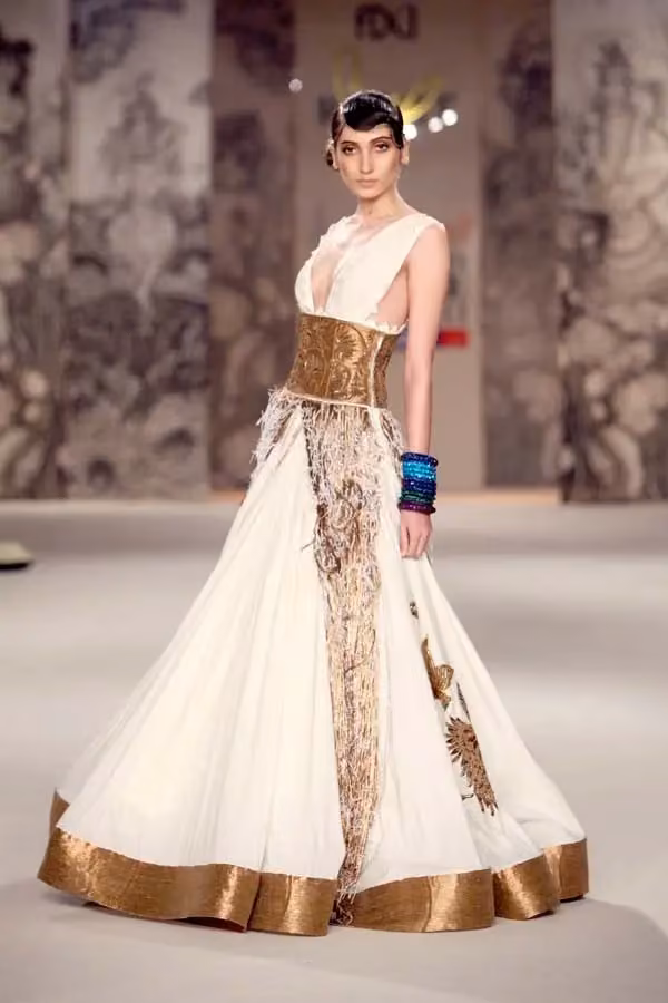 White and gold halter ensemble — Rohit Bal, Date not documented