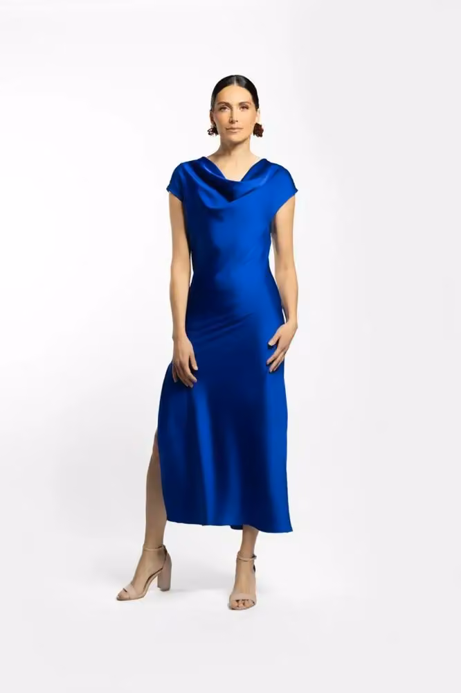 VESTIDO BATA PLISADO AZUL — Benito Santos, Date not stated