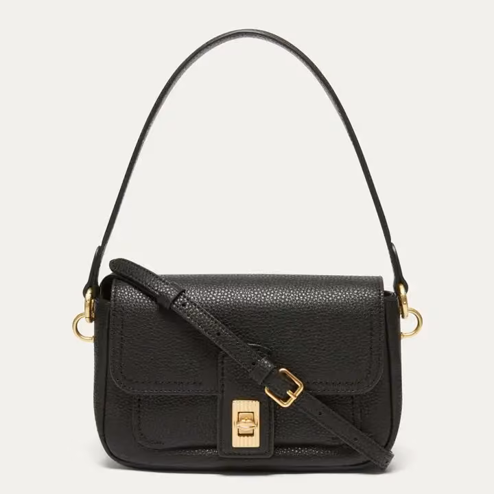 BLACK LEATHER RILEY SHOULDER BAG — Lulu Guinness, Date not stated