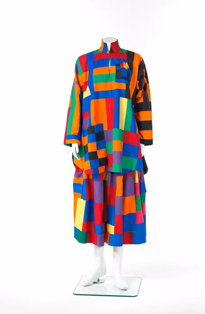 Abstract patchwork outfit — Linda Jackson, 1976