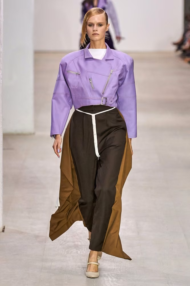Lavender jacket and draped trousers by Marta Jakubowski, Spring 2020 Ready-to-Wear.