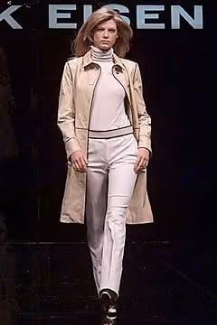 Pale trench and tonal separates by Mark Eisen, Fall 2000 Ready-to-Wear.