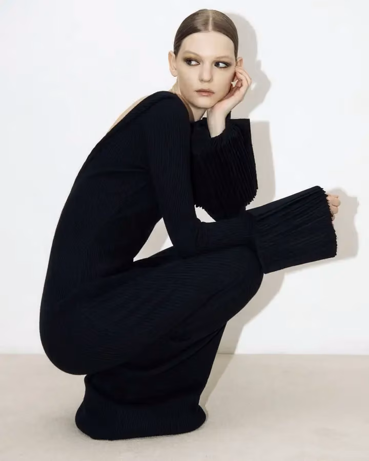 Black ribbed long-sleeved dress — Yasmin Mansour, Date not documented