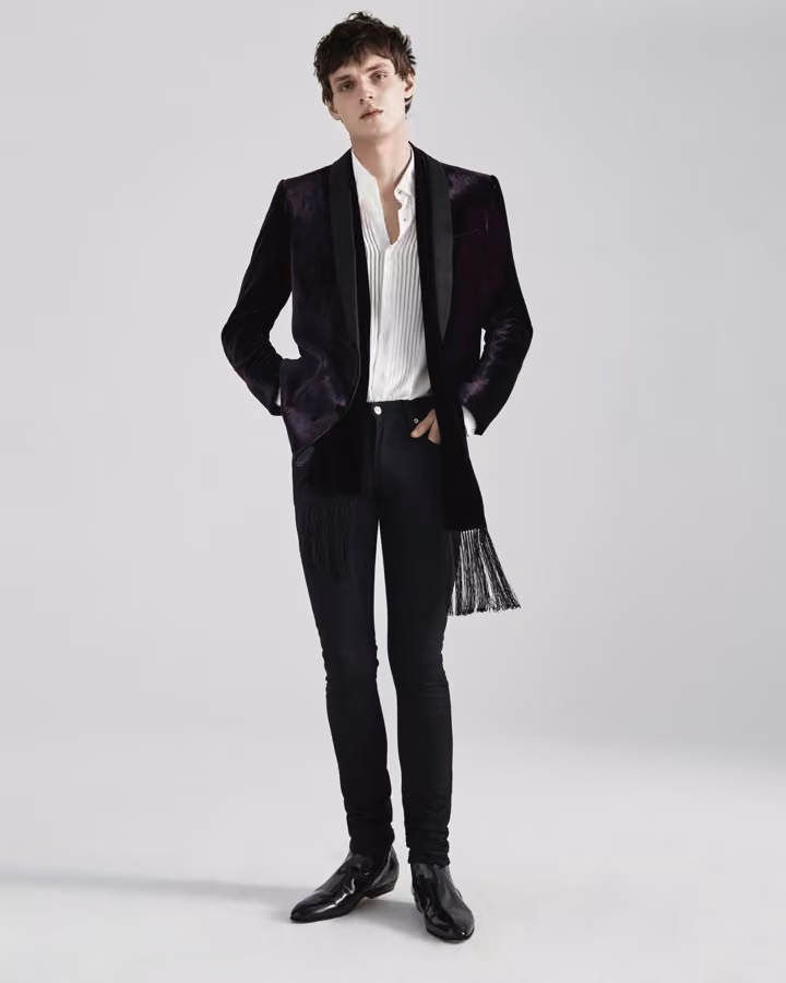 Black leather blazer by Jeffrey Rüdes, Fall 2017 Menswear.