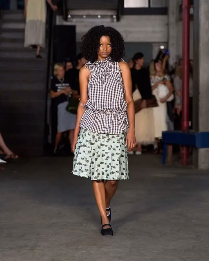 Ganni × Stem — Textured top and printed skirt — Sarah Brunnhuber, August 2026