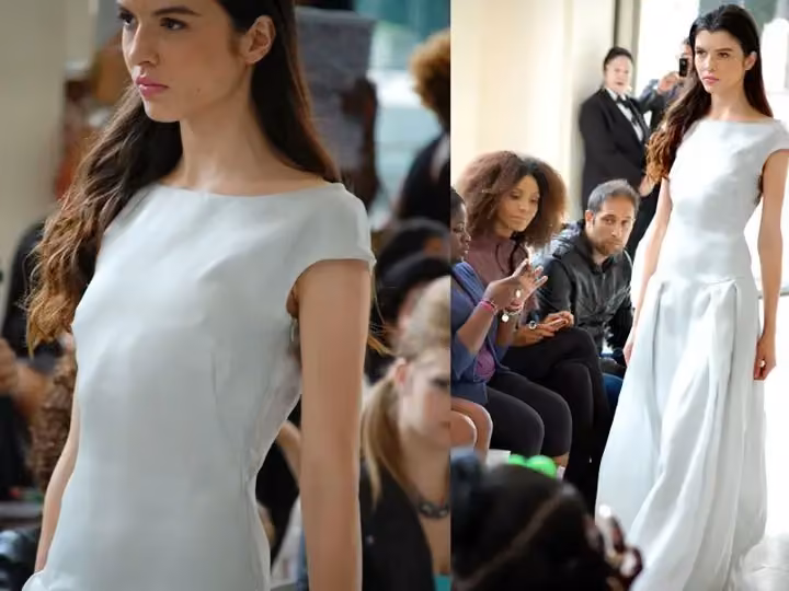 Pale-blue gown with curved shoulders — Nina Skarra, Spring/Summer 2013