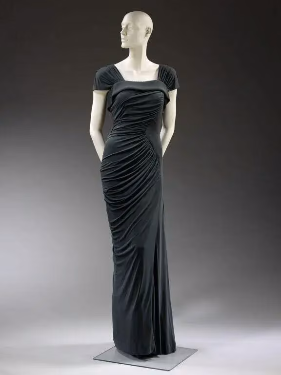 Draped silk jersey evening dress — Digby Morton, ca. 1954