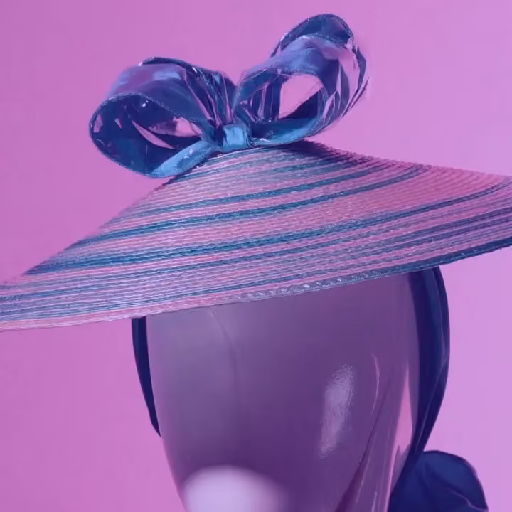 Wide-brim striped hat with a sculptural bow — Stephen Jones, Date not documented