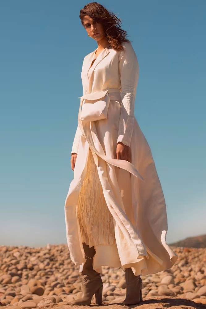 Pale draped dress with a tied waist — Juan Carlos Obando, Fall 2017 Ready-to-Wear