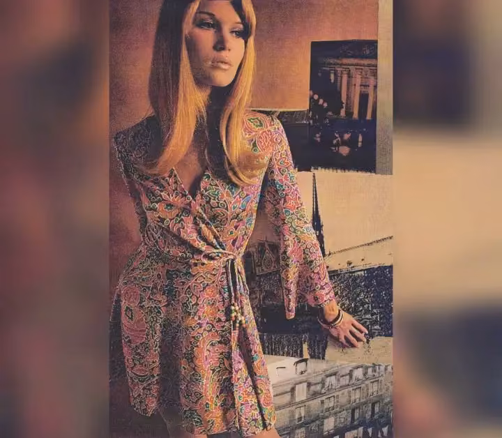 Printed wrap dress — Vicky Tiel, 1967
