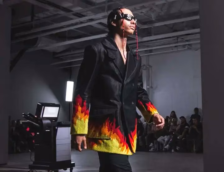 Flame-edged black tailored jacket — Bárbara Sánchez-Kane, Spring/Summer 2018 — Men Without Fear