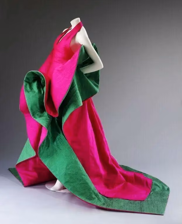 Pink and green sculptural evening dress — Roberto Capucci, 1987–1988