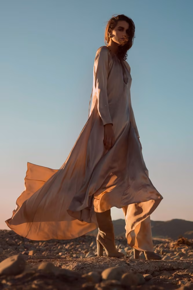 Flowing pale long-sleeved dress — Juan Carlos Obando, Fall 2017 Ready-to-Wear