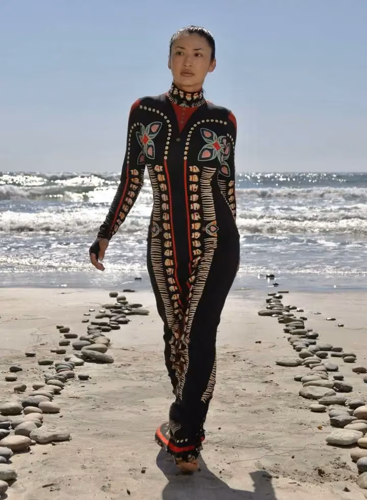 Graphic zip-front jumpsuit — Jamie Okuma, September 2025