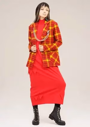 Checked jacket and a red dress — Hiroko Koshino, Autumn/Winter 2026–27