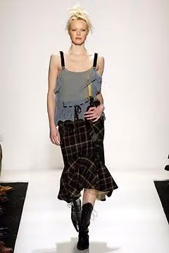 Gray tank and flounced checked skirt — James Coviello, Fall 2003 Ready-to-Wear