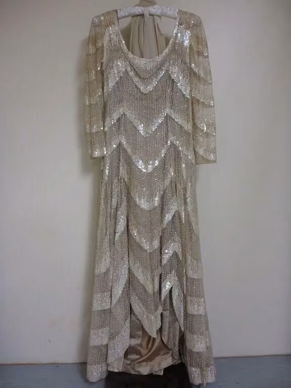 Champagne beaded evening dress — Alberto Fabiani, 1970