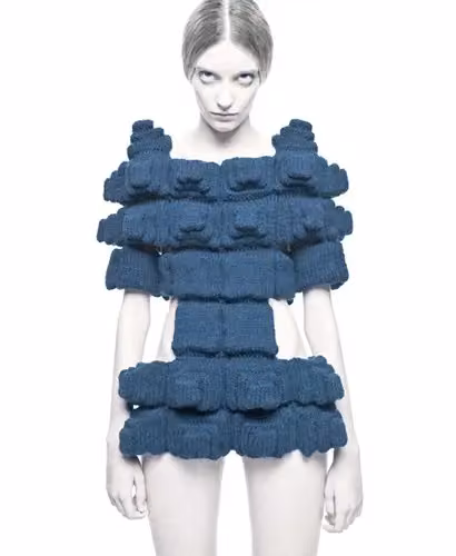 Blue knitted top and shorts with stacked bands — Sandra Backlund, Spring/Summer 2009