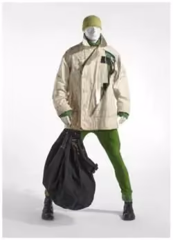 Oversized beige jacket and green tights — Dirk Bikkembergs, Spring/Summer 1991
