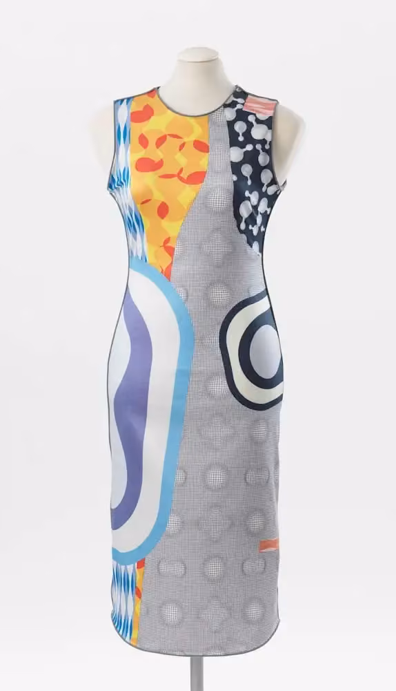 Sleeveless dress with abstract color panels — Pia Myrvold, 2005
