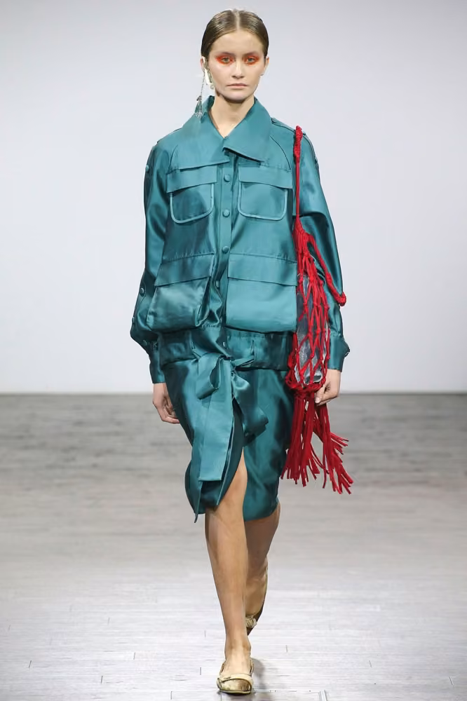 Teal jacket and knee-length trousers — Nino Babukhadia, Tbilisi Spring 2017