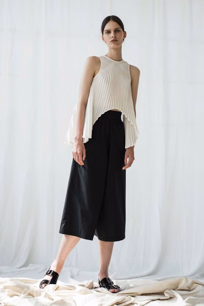 Asymmetric ivory top and cropped trousers, Shaina Mote, Spring 2017 Ready-to-Wear.