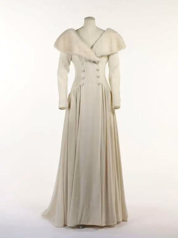 Cream velvet coat-dress — Bruce Oldfield, 1986